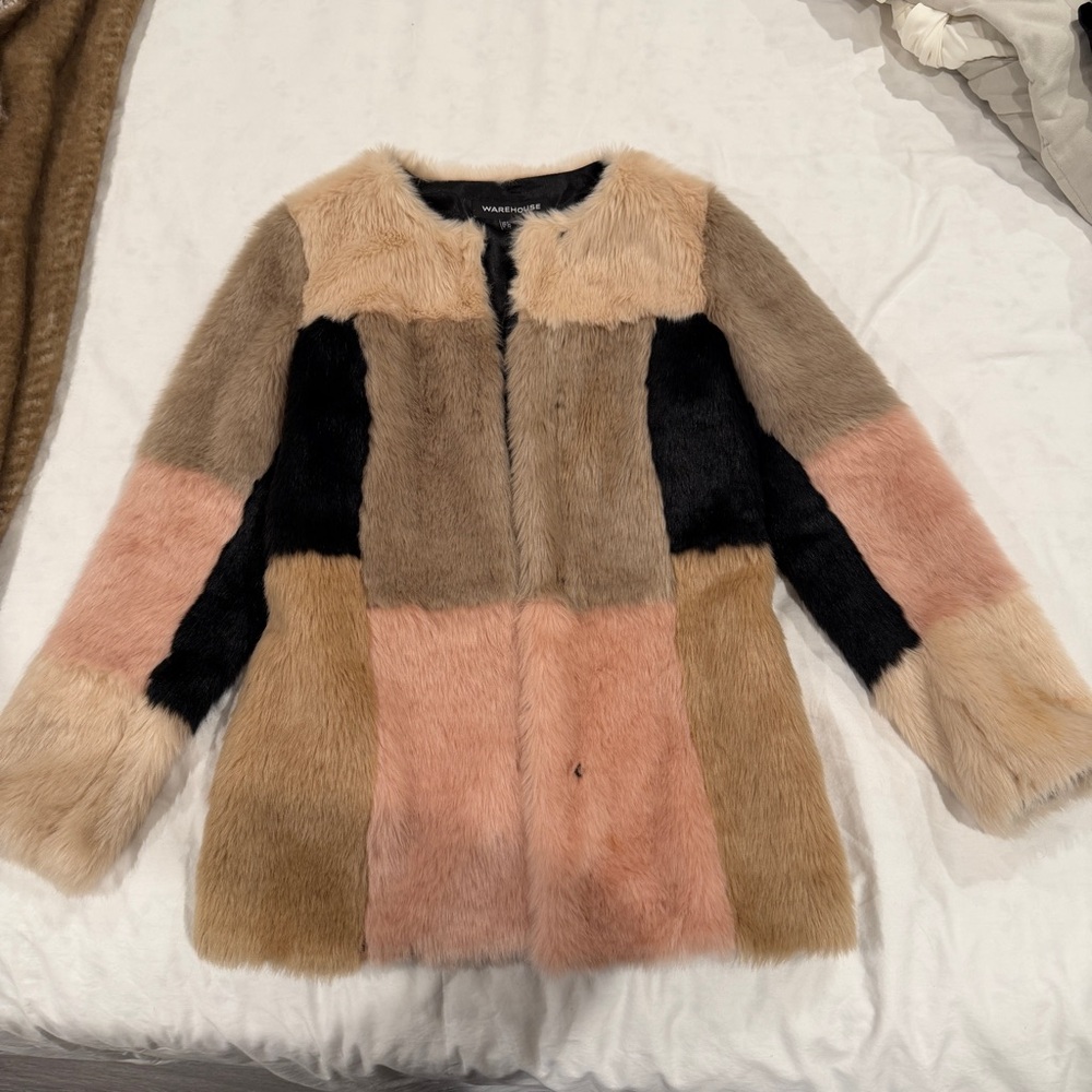 ASOS Warehouse Blush Pink Teddy Fur Coat Jacket Size Small